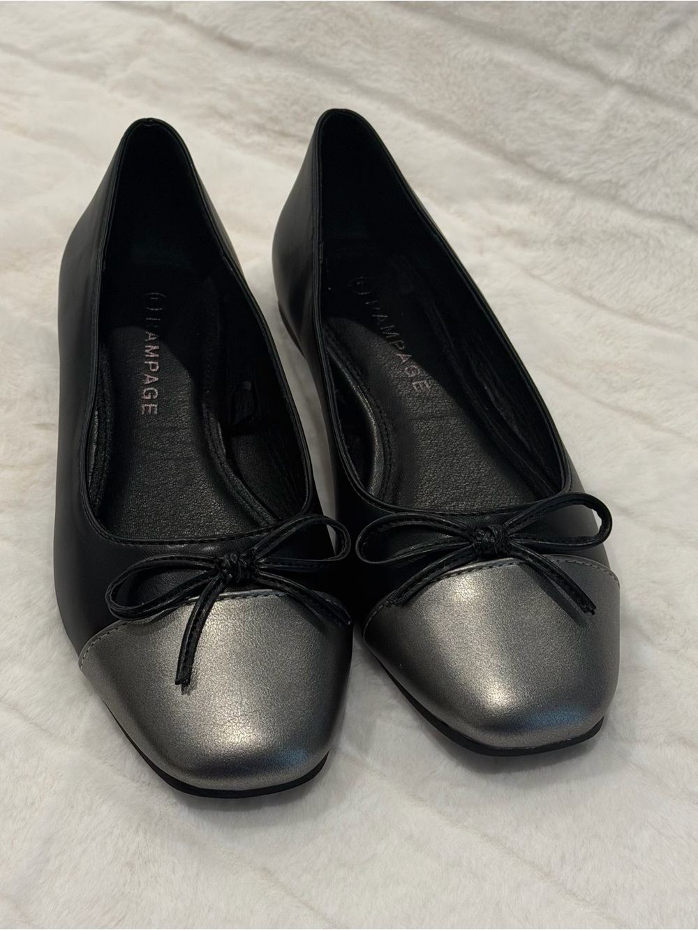 Rampage Black Gunmetal Cap Toe Bow Ballet Flats